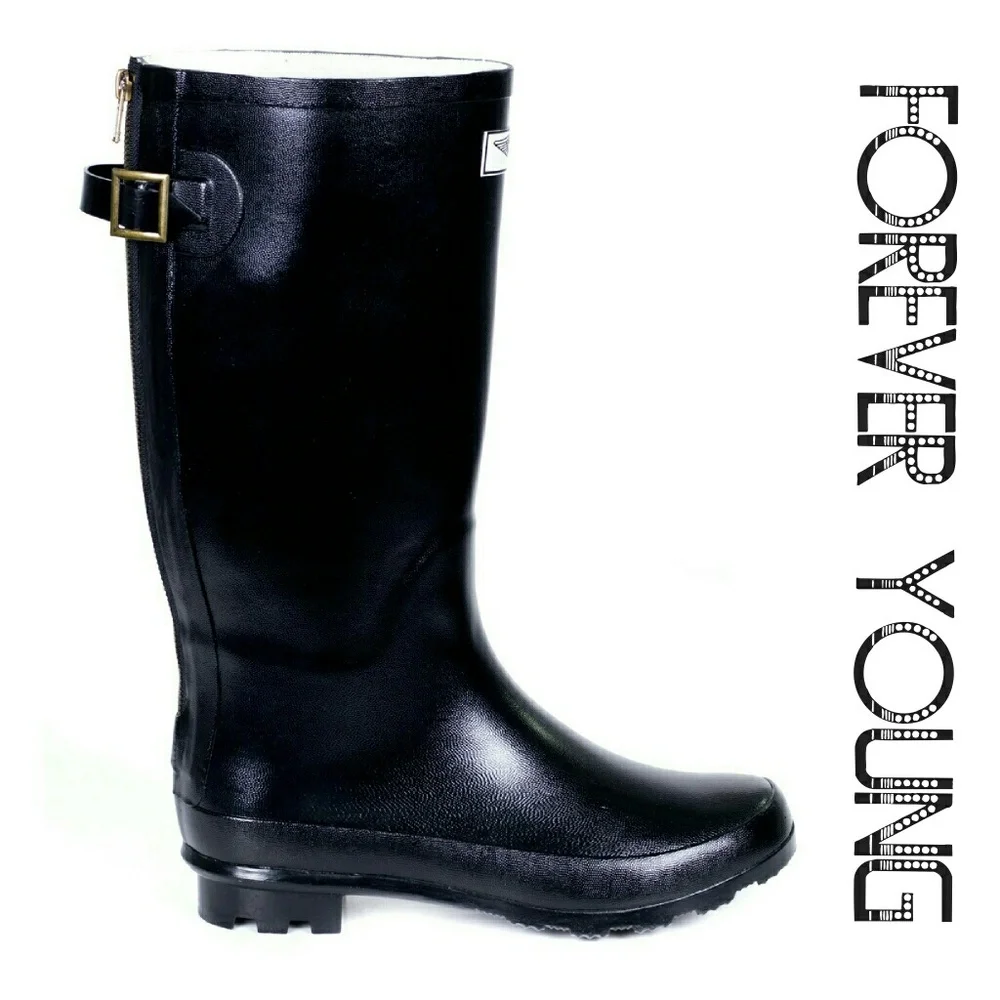 Women Tall Zipper Rainboots, RB-1412, Black, Size 11
